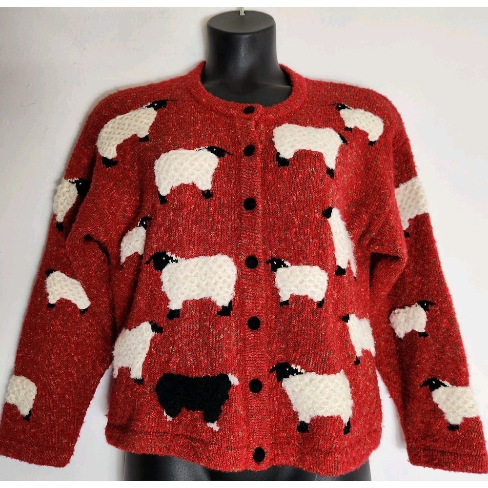 Vintage Princess Diana Black Sheep Cardigan Design Options Sheep Red Sweater L